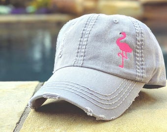 Women's Flamingo Baseball Cap Hat, Pink +, Florida Beach Trip Vacation Embroidered Gift