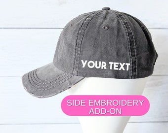 Add Text to Side of Hat, Add On Item Only - Price Doesn't Include a Cap, Add Name Hat Side, Embroidery Embroidered