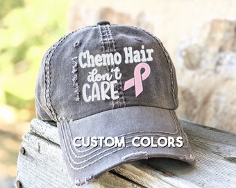 Chemo Hair Don&#39;t Care Baseball Cap, Breast Cancer Awareness Baseball Cap, Breast Cancer Baseball Cap, Breast Cancer Hat, Pink Ribbon Cap
