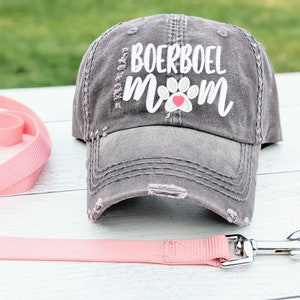 Embroidered Boerboel Dog Mom or Mama Hat: Distressed Cotton Baseball Cap