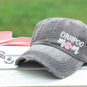 Women's cavapoo dog mom or mama hat baseball cap, cute embroidered clothing gift present for her wife owner daughter, birthday mother's day