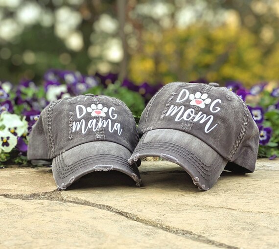 Dog Mom or Mama Embroidered Distressed Baseball Cap: Paw  display picture 1