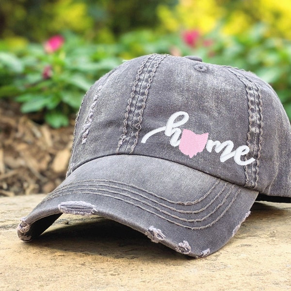 Women's Ohio Home Hat, Cute Embroidered OH Baseball Cap, Custom Sewn Clothing Birthday Gift Present Graduation Housewarming Mom Friend Wife