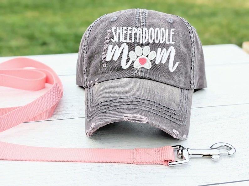 Sheepadoodle dog hat, sheepadoodle mom or mama baseball cap, cute gift clothing embroidered sewn present for her wife mom friend birthday image 1