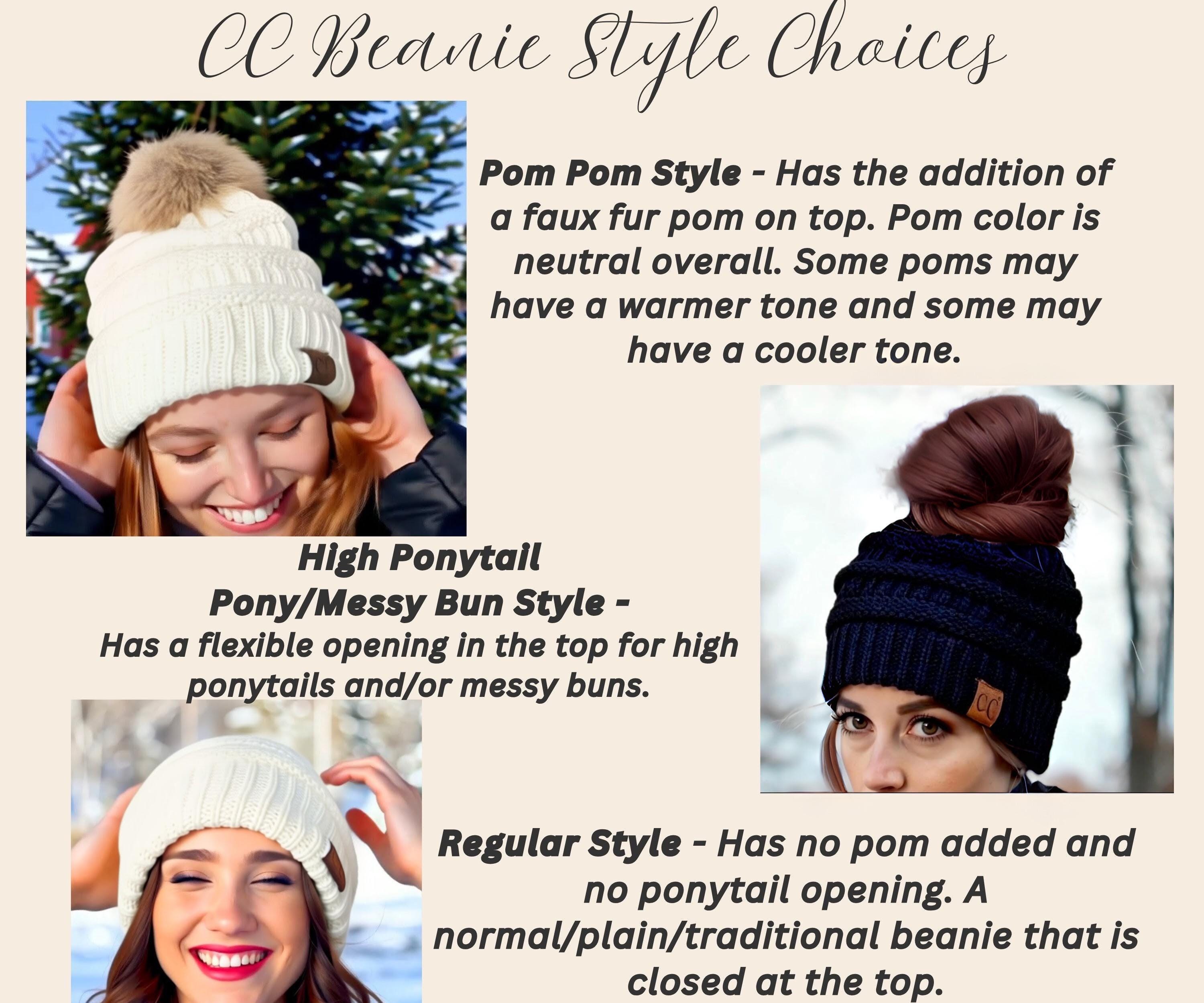 Embroidered Moose Beanie, Optional Pom Winter Hat Cap, Women's