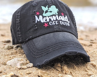 Mermaid Off Duty Embroidered Baseball Cap - Women's Beach Hat, Funny, Gift Clothing