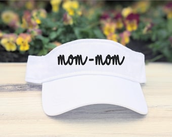 Mom-Mom or custom text visor embroidered, personalized choose font name hat cap, white + gift