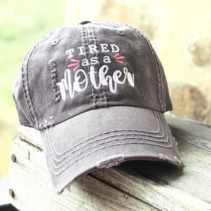 Women&#39;s Tired as a Mother Baseball Cap Mom Hat, Embroidered Custom Funny Pun Cute Gift, Present for Wife Mama Anniversary New Baby Boy Twins