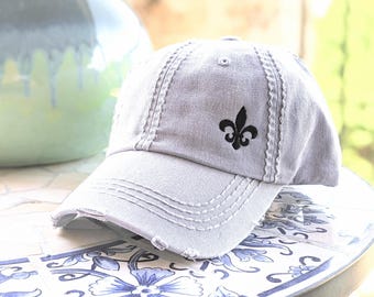 Women's Fleur De Lis Hat: Embroidered Baseball Cap, Small Corner Design, Gift Clothing
