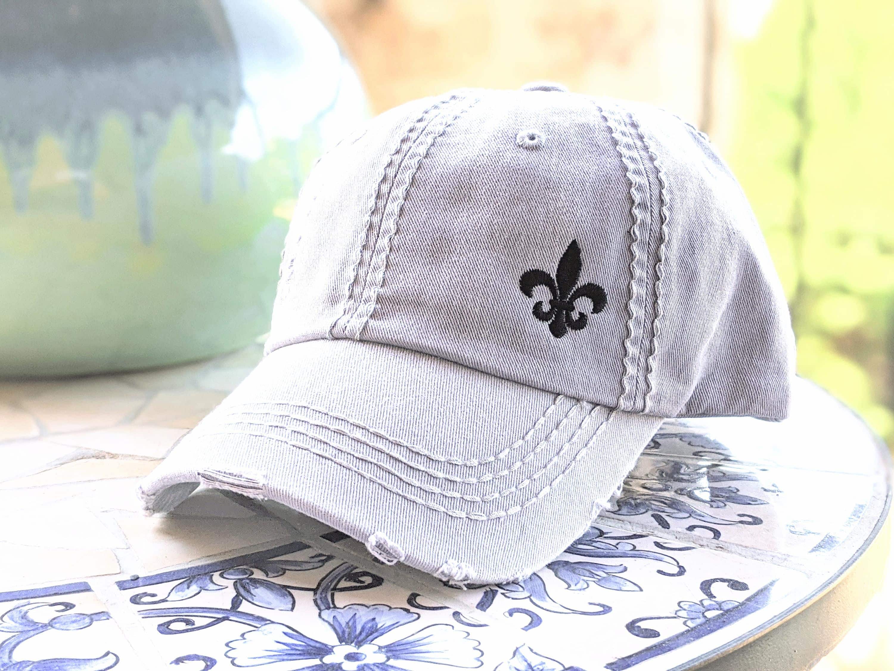 Vintage Fleur De Lis Distressed Red Cadet Hat - Fleur-de-lis - Print & Jewels! Fleur de Lis Embellished - Red - One Size Adjustable Cadet  main image 3