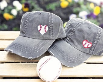 Hand Drawn Heart Embroidered Baseball Cap For Women | Dad Hat, 100% Cotton, One Size, Gray - View #13