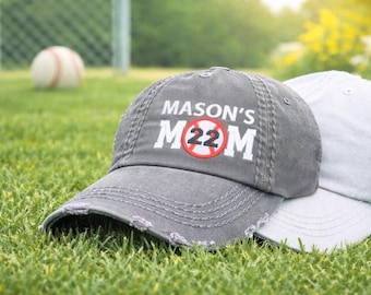 Embroidered Baseball Mom Hat Cap: Optional Name Text & Jersey Number, Sport Round Ball, Gift