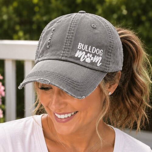 Gorra Bulldog Mom o Mama: Gorra de béisbol con estampado de huella de perro bordado, Regalo de ropa