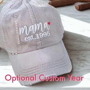 Mama Embroidered Baseball Cap Hat: Optional Custom Est. Year Heart, Mom Wife , Gift Clothing