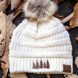 Women's tree beanie forest winter camping winter hat, hiking gift for wife mom hiker