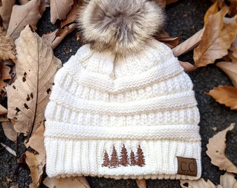 Women's tree beanie forest winter camping winter hat, hiking gift for wife mom hiker
