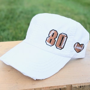 Embroidered Football Number Baseball Cap: Women&#39;s Team Jersey Colors, Distressed Cotton, White Black More
