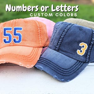 Embroidered Number Baseball Cap: Distressed Jersey Sport Style, No Patch, Orange Blue More
