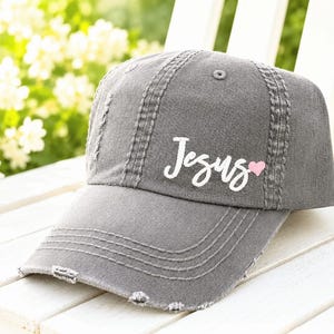 Women's Jesus Hat: Embroidered Baseball Cap, Christian Optional Heart, Gift Clothing image 1