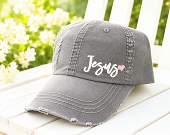 Women's Jesus Hat: Embroidered Baseball Cap, Christian Optional Heart, Gift Clothing