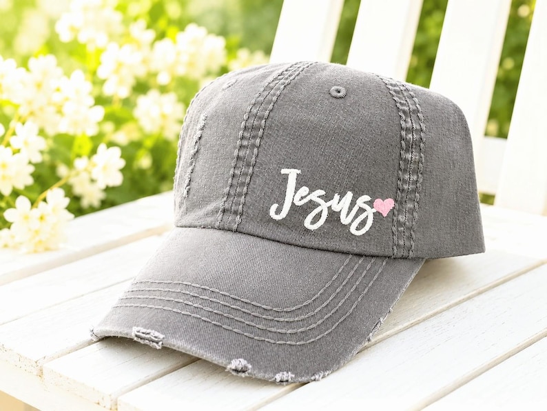 Women's Jesus Hat: Embroidered Baseball Cap, Christian Optional Heart, Gift Clothing image 1