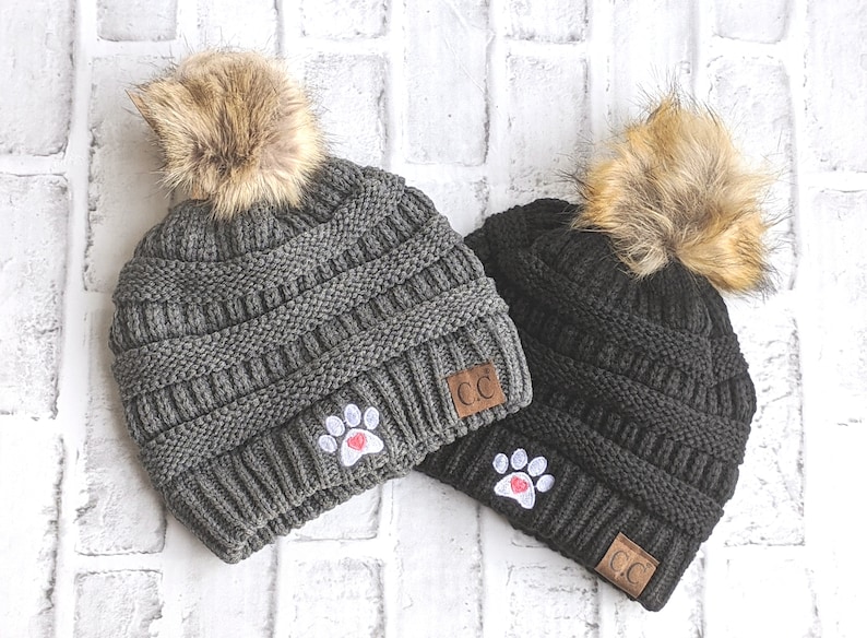 Women's Paw Print Beanie, dog beanie, dog christmas gift, dog stocking stuffer, hat with paw print, dog mom hat, dog mom gift, i love dogs image 1