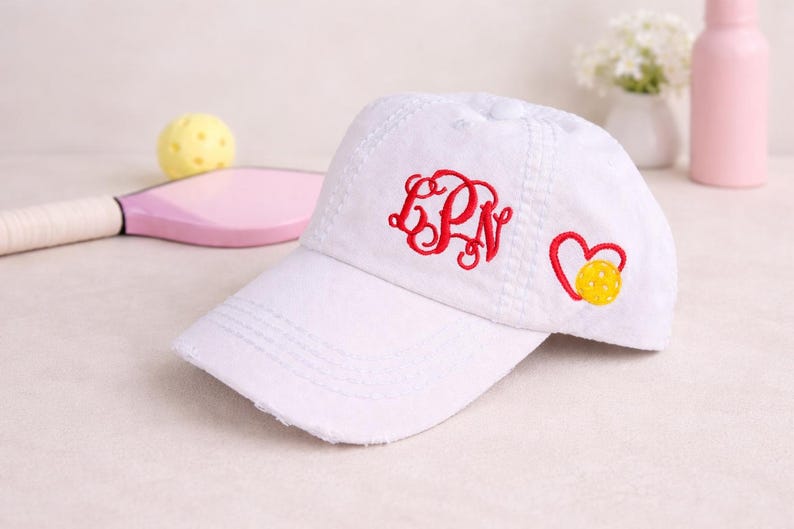 Monogrammed Initials Pickleball Hat: Women's Baseball Cap, White +, Gift Clothing Present Mom Wife Her image 1