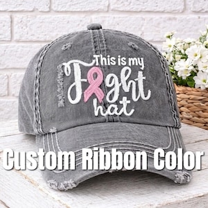 This is My Fight Hat: Embroidered Cancer Ribbon Pink Ovarian +, Baseball Cap Chemotherapy Support