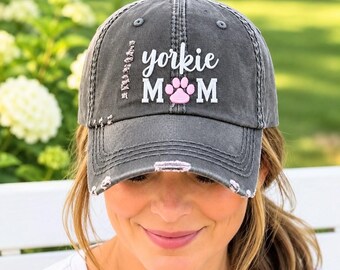 Yorkie Dog Mom Hat: Yorkshire Terrier Dog Embroidered Paw Print Baseball Cap, Gift Clothing