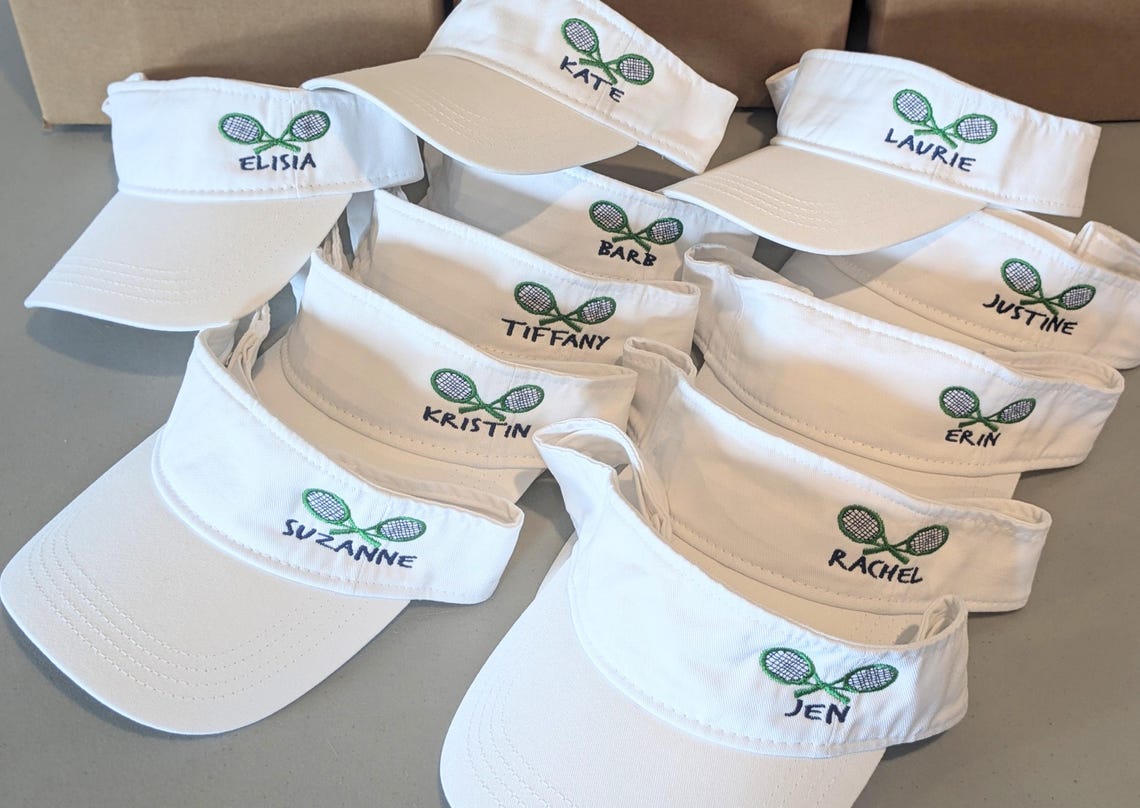 Professional Text On A Racket Embroidered Tennis Visor: Custom Text & Racket Design, Personalized ...