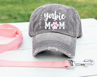 Yorkie Dog Mom Hat: Yorkshire Terrier Dog Embroidered Paw Print Baseball Cap, Gift Clothing