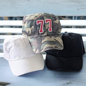 Embroidered Number Baseball Cap: Custom Varsity Jersey Team Hat, Choose Colors, Not a Patch