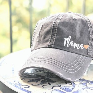 Embroidered Mama Hat, Baseball Cap, Wife Mom Her, Cursive Font Heart Gift Clothing image 1