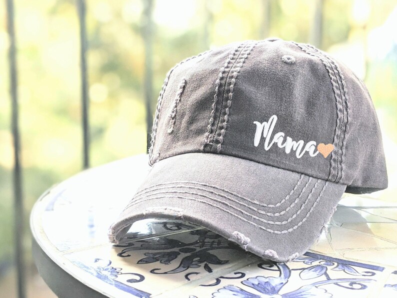 Embroidered Mama Hat, Baseball Cap, Wife Mom Her, Cursive Font Heart Gift Clothing image 1