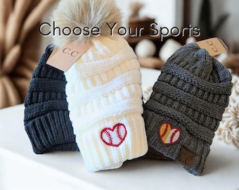 Sport Beanie Winter Hat Cap, 1 or 2 Sports, Baseball Softball Soccer Football More