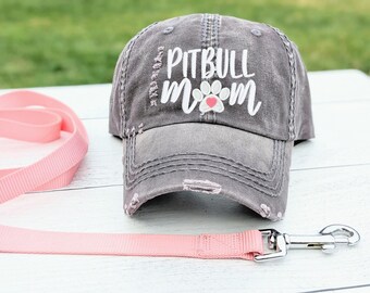 Pitbull Mom Or Mama Hat, Dog Embroidered Paw Print Baseball Cap, Gift Present Clothing