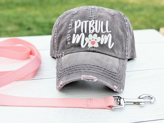 Pitbull Mom or Mama Hat, Dog Embroidered Paw Print Baseball  display picture 1