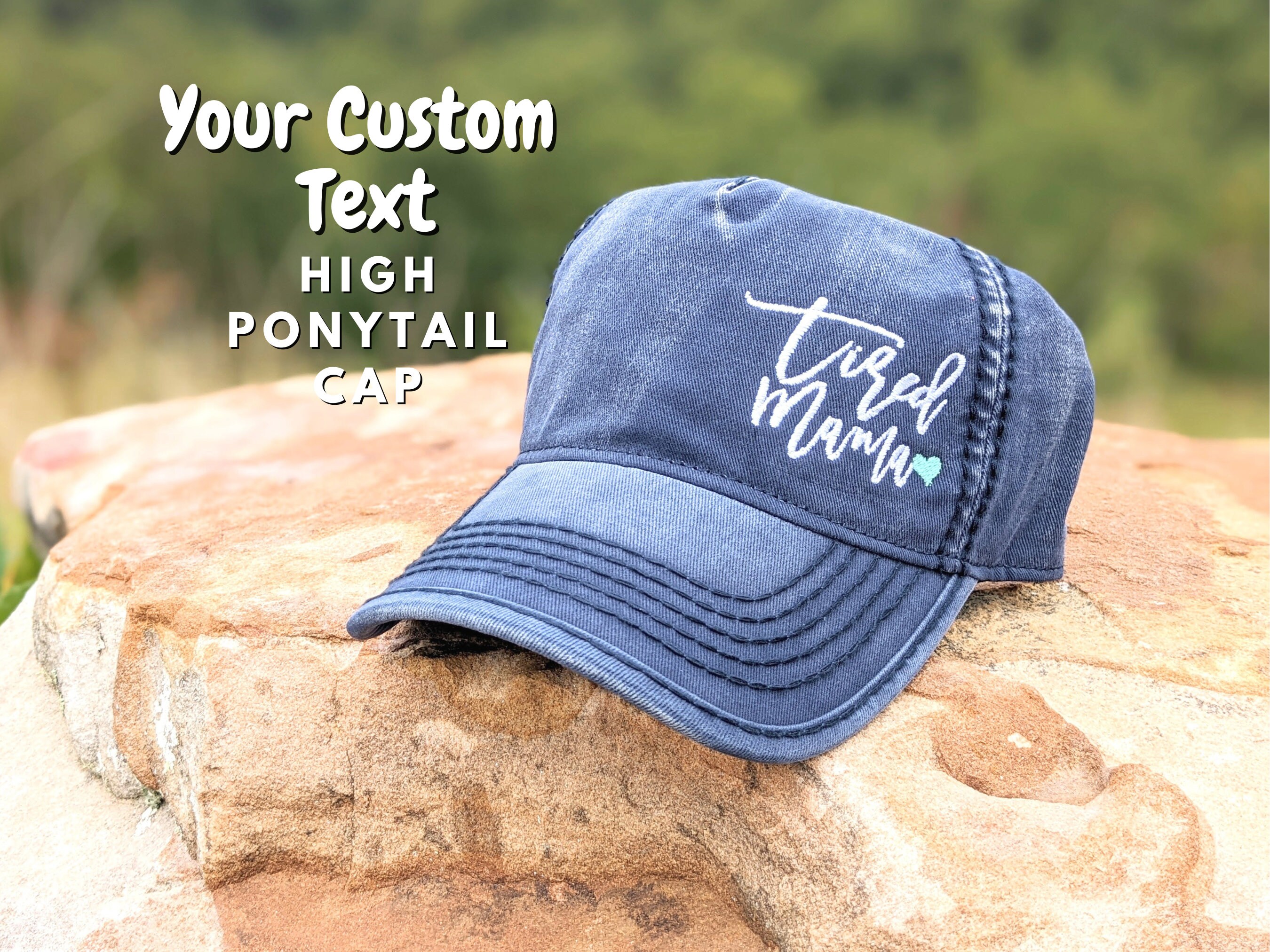 Distressed Ponytail Hat For Women - American Flag Design, Washed Cotton, Adjustable One Size, High Bun Opening