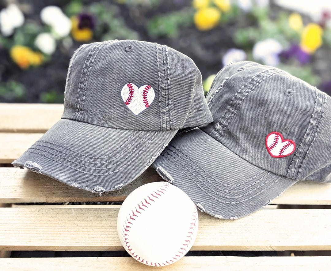 Embroidered Baseball Heart Cap: Women's Sport Hat, Corner Design Grey ...
