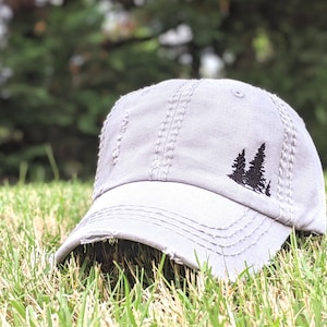 Women's Tree Hat Baseball Cap, Embroidered Hiking Hiker Nature Lover Clothing Gift, Silhouette Corner