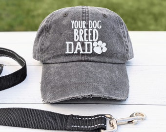 Men's Custom Text Dog Breed Dog's Name Embroidered Baseball Cap Hat, for Him Husband Boyfriend Owner, Birthday Gift Present Father's Day