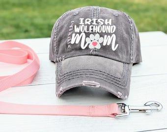 Embroidered Irish Wolfhound Mom or Dog Mama Hat: Paw Print Baseball Cap, Gift Clothing