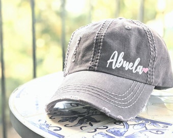 Abuela abuelita or custom text name hat, cute embroidered baseball cap, gift present clothing script font cursive optional heart hat corner