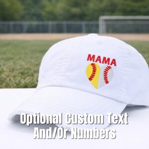 Softball Baseball Mom Cap: Embroidered Split Half Both Half Heart Hat, Jersey Number Gift bild 2