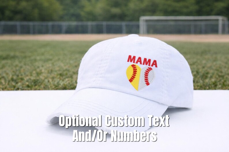 Softball Baseball Mom Cap: Embroidered Split Half Both Half Heart Hat, Jersey Number Gift bild 2