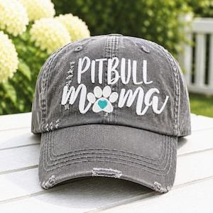 Women's Pitbull Mama or Mom Hat: Embroidered Baseball Cap, Dog Paw Print Heart Clothing