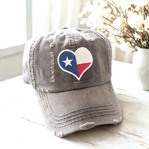 Texas Flag Hat: Heart Shaped TX Women's Embroidered Baseball Cap, Large Design, Gift
