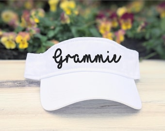 Embroidered Grammie Visor: Personalized Cotton Hat, Custom Text Available