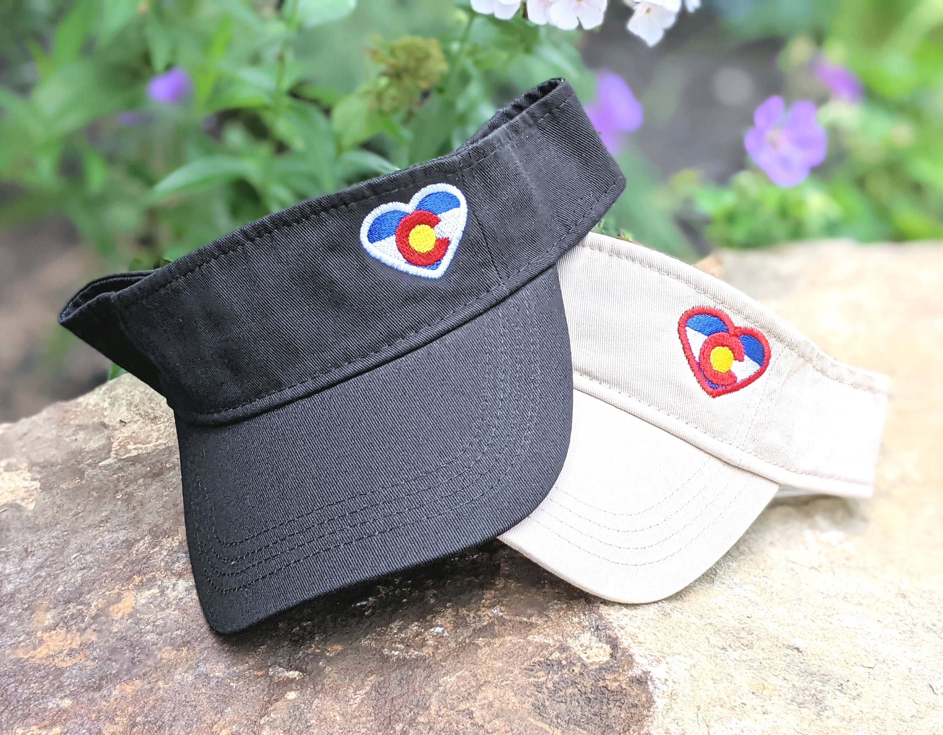 Colorado Visor Heart Shaped State Flag Design Symbol Hat Cap, Embroidered Cute Gift Clothing Present Trip Vacation, Birthday for Her Wife