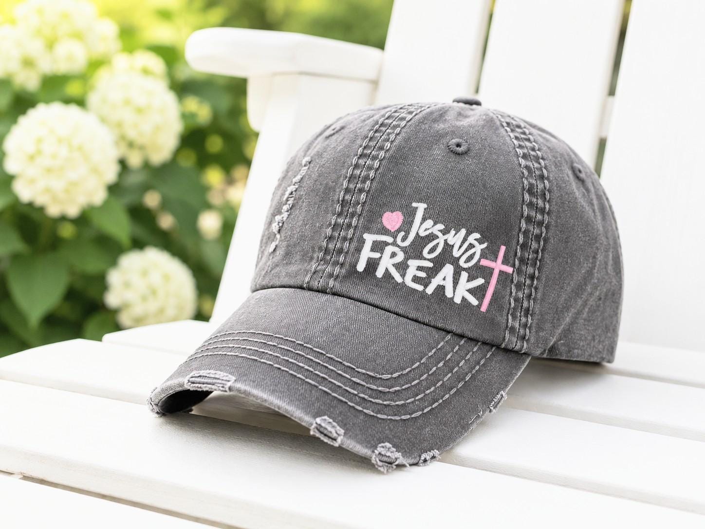 Embroidered Jesus Freak Hat: Women's Baseball Cap, Cross Heart